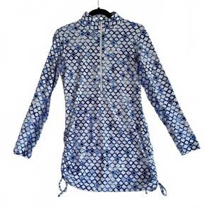 Ibkul Blue and White Long Sleeve Swim Cover Up Size S